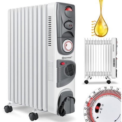 KESSER Radiador de aceite - calefacción eléctrica Radiador de aceite 2500W calefacción eléctrica ventilador con temporizador móvil desconexión automática regulación continua de la temperatura protecc