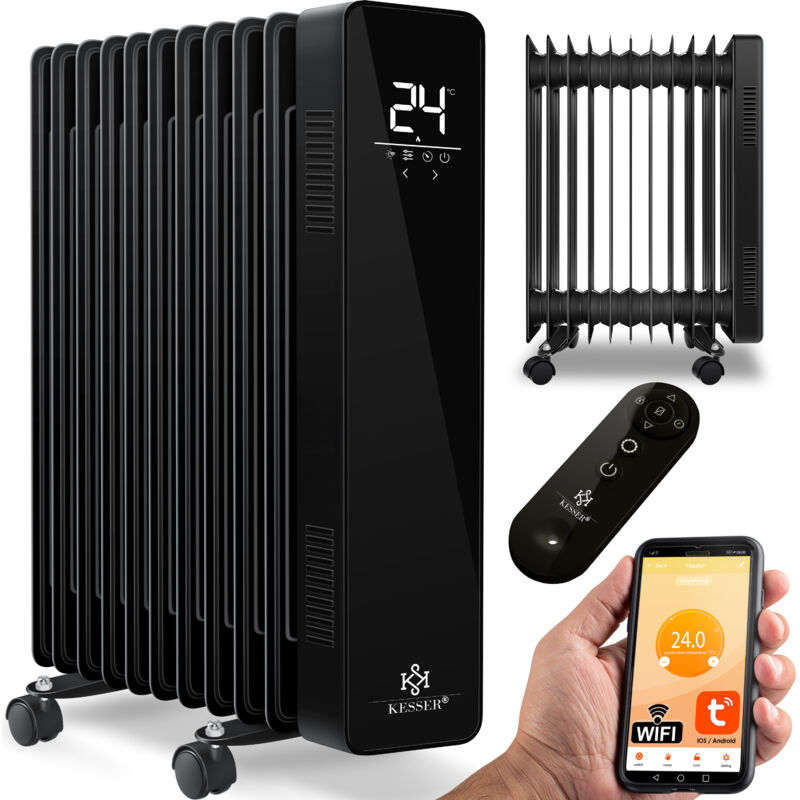 Kesser - Radiateur à huile 2500W, Chauffage électrique, économie d'énergie, écran tactile, WiFi App & télécommande, Mobile, Noir