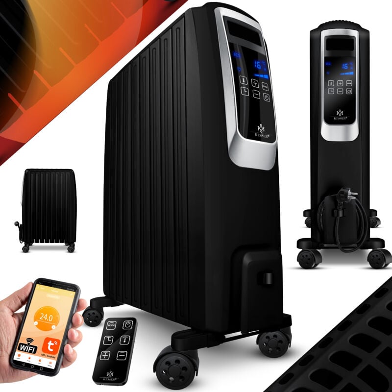 Kesser - Radiateur à huile avec App WiFi & télécommande écran digital- Radiateur électrique à économie d'énergie avec 10 ailettes Minuterie Noir / 8