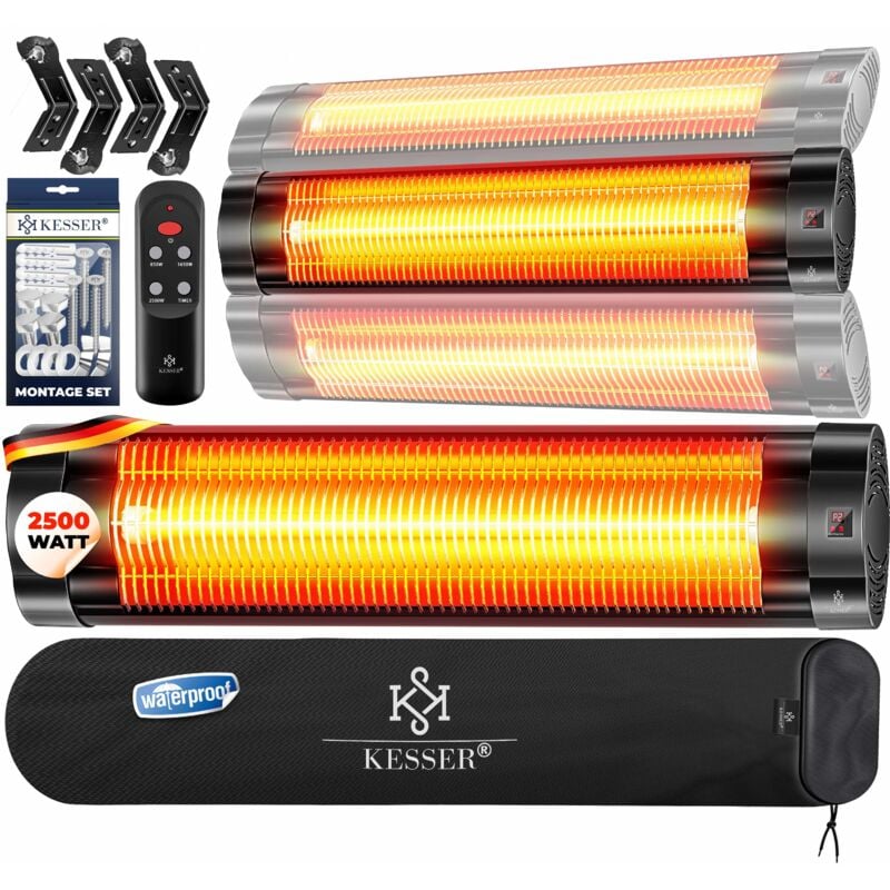 Kesser - Chauffage radiant infrarouge 2500 Watt Chauffage radiant infrarouge avec télécommande Chauffage radiant de terrasse avec housse de
