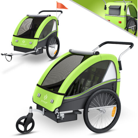 KESSER® remolque para niños remolque para bicicletas Sport-RX 2 en 1 función jogger remolque para niños + cinturón de seguridad de 5 puntos 360° rueda delantera jogger buggy  verde claro