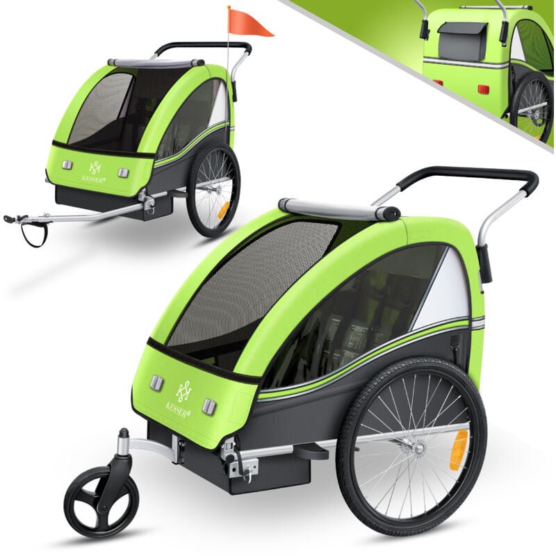 Kesser - Remorque pour enfants Remorque vélo Sport-RX 2 en 1 fonction jogger Remorque vélo pour enfants + ceinture de sécurité 5 points 360° roue