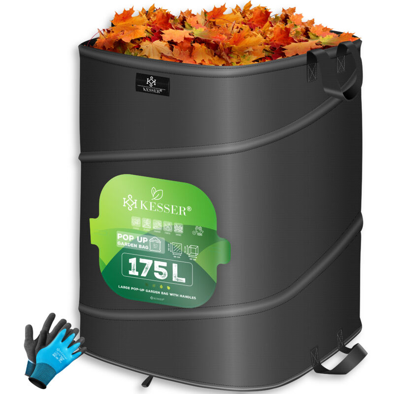 Kesser - Sac de jardin Pop-Up Sac à feuilles Sac à déchets de jardin avec gants Autonome avec poignées Stable Robuste & Pliable Anthracite / Noir, 1x