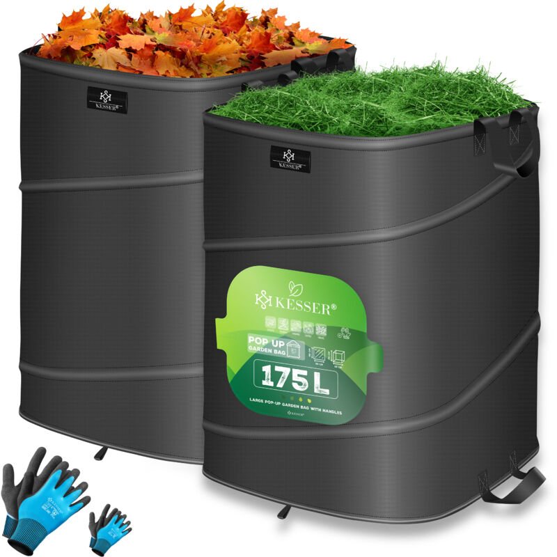 Kesser - Sac de jardin Pop-Up Sac à feuilles Sac à déchets de jardin avec gants Autonome avec poignées Stable Robuste & Pliable Anthracite / Noir, 2x