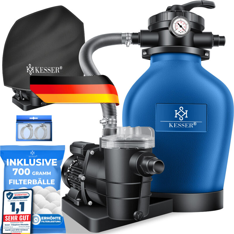 Kesser - Sistema De Filtro De Arena Filtro De Arena + 700G Bolas De Filtro Reemplazar 25Kg Filtro De Arena Válvula De 7 Vías Con Indicador De Presión