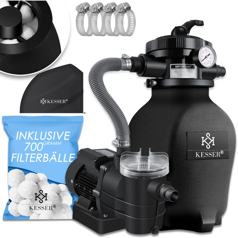 Kesser - Sistema De Filtración De Arena ® Filtro De Arena + Bolas De Filtración De 700 G Sustituyen A La Arena De Filtración De 25 Kg Válvula De 7