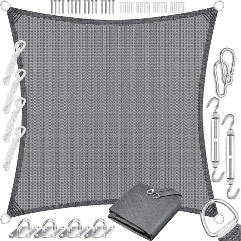 Kesser Sonnensegel Sonnenschutz Windschutz Hdpe Gewebe Wasserabweisend & Windabweisend 5-fach Quer Vernäht Robust & Stabil Schattenspender Quadrat / Grau /