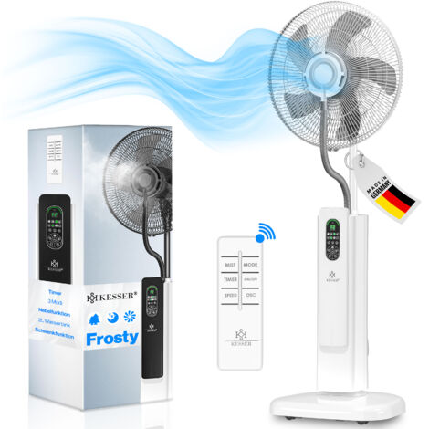 KESSER® Stand-Ventilator Frosty mit Wasser Ultraschall-Sprühnebel Wasserkühlung    inkl. Fernbedienung Timer-Funktion    Luftbefeuchter Leise    Weiß