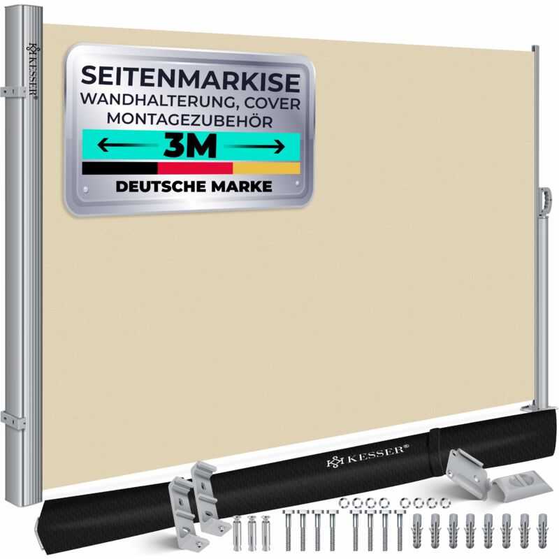 KESSER® Store latéral en aluminium extensible & opaque Paravent de jardin & coupe-vent avec enrouleur automatique pour balcon & terrasse Store