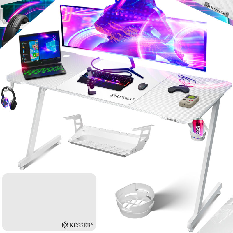 KESSER® Table de jeu ultime Z-Frame Bureau de jeu avec porte-boisson Crochet pour écouteurs Table d'ordinateur PC Table ergonomique pour gamer 180 x