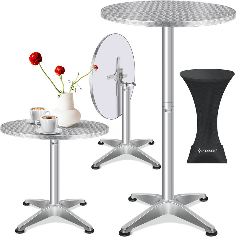 kesser - 2in1 table haute pliante table de bistrot aluminium plateau inox hauteur réglable 70cm / 115cm table de fête table in & outdoor mariage