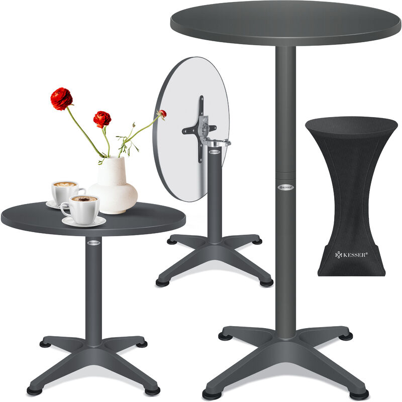 kesser - 2in1 table haute pliante table de bistrot plateau en aluminium inox hauteur réglable 70cm / 115cm table de fête table in & outdoor mariage