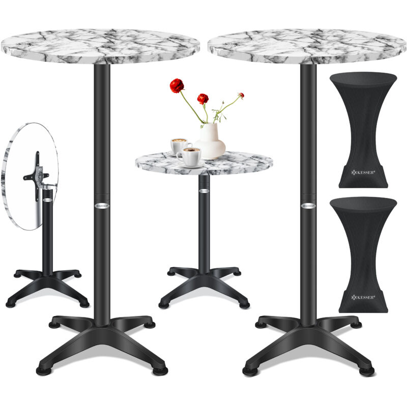 2in1 Table haute pliante Table de bistrot Aluminium Plateau inox Hauteur réglable 70cm / 115cm Table de fête Table In & Outdoor Mariage Marbre / ø 60