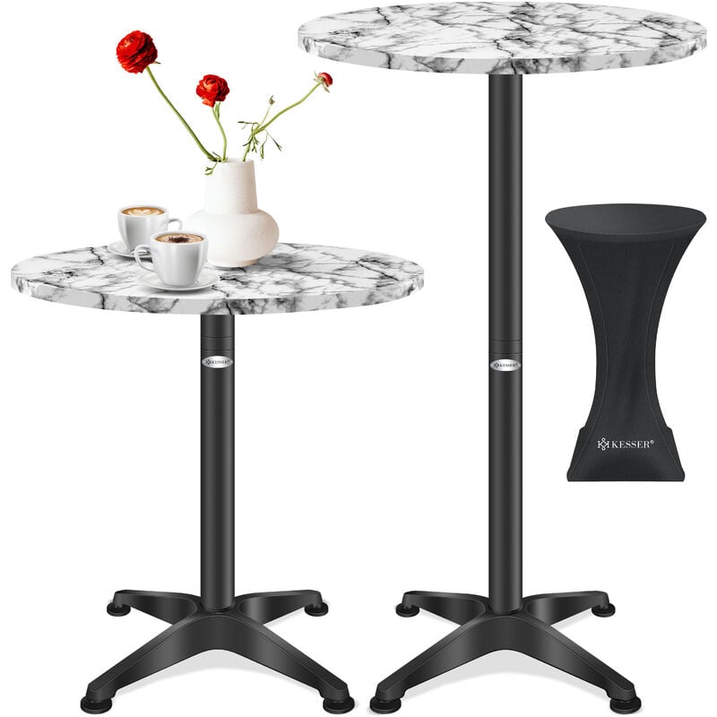 kesser - 2in1 table haute table de bistrot aluminium plateau inox réglable en hauteur 70cm / 115cm table de fête in & outdoor mariage réception