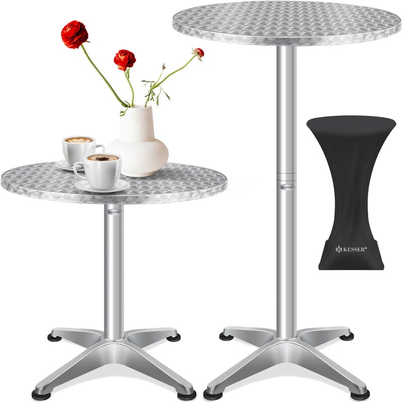 kesser® 2in1 table haute table de bistrot aluminium plateau inox réglable en hauteur 70cm / 115cm table de fête in & outdoor mariage réception argent