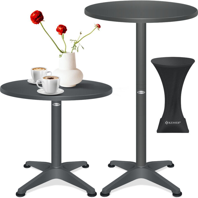 Kesser - 2in1 table haute table de bistrot aluminium plateau inox réglable en hauteur 70cm / 115cm table de fête In & Outdoor mariage réception