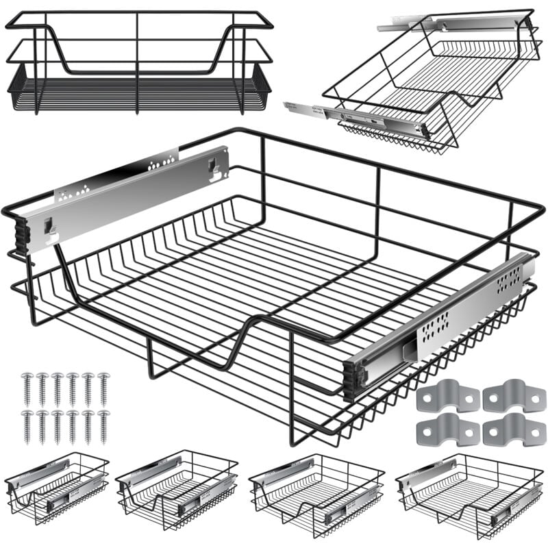 Tiroir télescopique Tiroir de cuisine Armoire de cuisine Coulisse à panier Coulisse à armoire Coulisse à sortie totale Tiroir 1x 60cm - Noir - Kesser