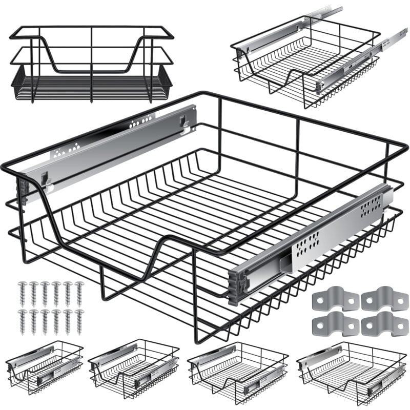KESSER® Tiroir télescopique Tiroir de cuisine Tiroir de cuisine Tiroir à panier Tiroir à extension totale 1x 50cm - Noir