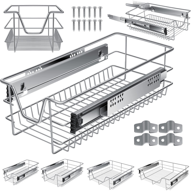 Tiroir télescopique Tiroir de cuisine Armoire de cuisine Coulisse de panier Coulisse d'armoire Coulisse à sortie totale Tiroir 1x 30cm - Argenté
