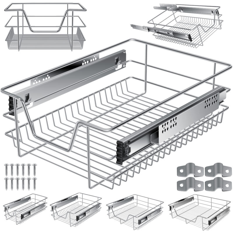 Tiroir télescopique Tiroir de cuisine Armoire de cuisine Coulisse à panier Coulisse d'armoire Tiroir à extension totale 1x 40cm - Argenté - Kesser