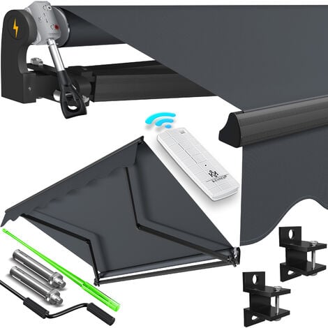 KESSER® Toldo de brazo articulado eléctrico, con mando a distancia, Toldo, Toldo de terraza, Toldo de pinza, Toldo de sol incl. soporte de pared, Protección solar, Antracita / 250 x 200 cm