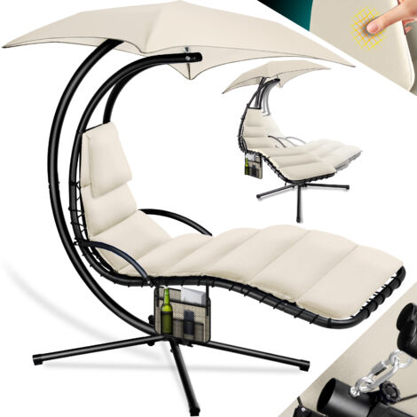 KESSER® Tumbona flotante con sombrilla  Tumbona colgante  Tumbona H200  L194  A100 cm  Tumbona relax  Hamaca mecedora  Carga máxima 120 kg  Beige