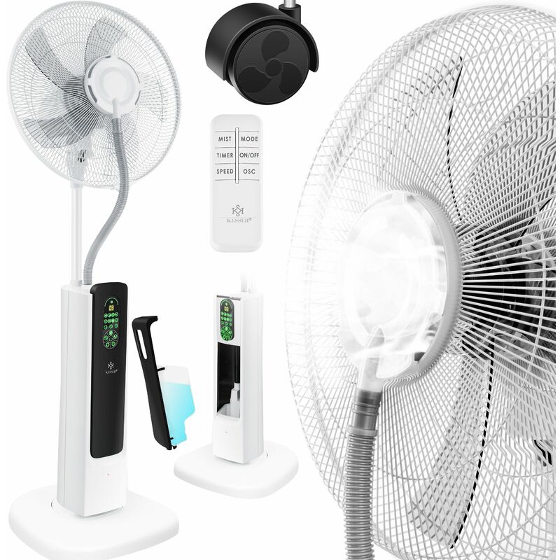 KESSER® Ventilateur sur pied Frosty avec eau Pulvérisation ultrasonique Refroidissement par eau Télécommande incluse Fonction minuterie