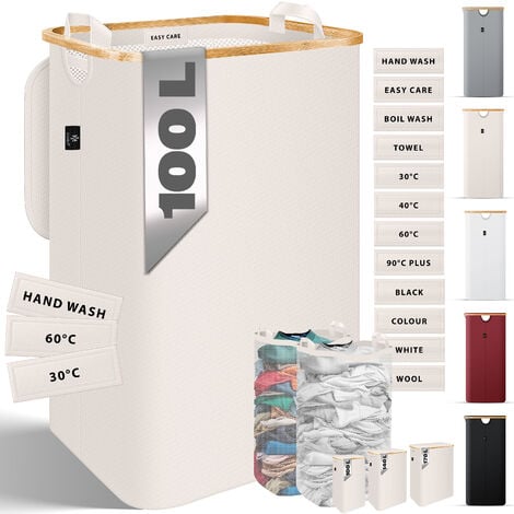 KESSER® Wäschekorb mit Deckel faltbar Wäschebox Wäschetruhe Wäschetonne  Wäschesammler mit herausnehmbaren Wäschesäcke  Laundry Baskets Wäschesortierer   Beige / 100 L