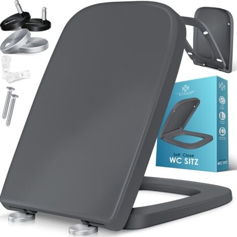 KESSER® WC Sitz mit Absenkautomatik Toilettendeckel Quick-Release-Funktion und Softclose - einfache Montage Antibakteriell Klodeckel aus Duroplast   Wc Sitz E-form - Grau