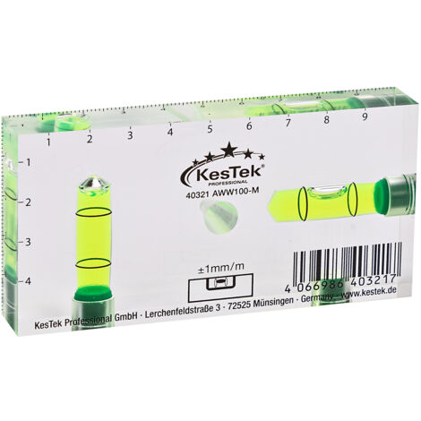 Kestek Acrylglas Wasserwaage AWW100-M mit Magnet, Skalierung und Bohrloch