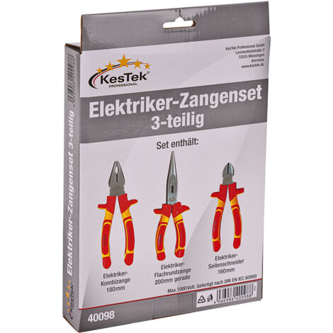 Kestek Elektriker Zangenset 3-teilig Kombizange Seitenschneider Flachrundzange