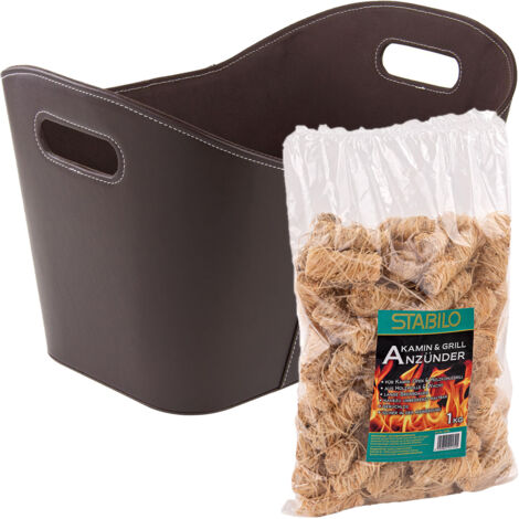 Kestek Holzkorb Set4 Kaminholzkorb in Braun und Stabilo Kaminanzünder 1kg
