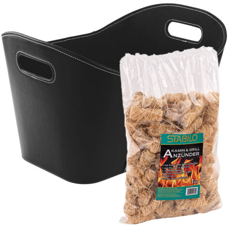 Kestek Holzkorb Set5 Kaminholzkorb in Schwarz und Stabilo Kaminanzünder 1kg