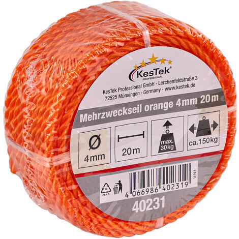 Kestek Mehrzweckseil orange 4 mm Robustes Seil 20 m für vielseitige Anwendungen
