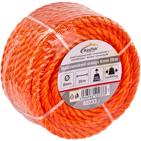 Kestek Mehrzweckseil orange 8 mm Robustes Seil 20 m für vielseitige Anwendungen