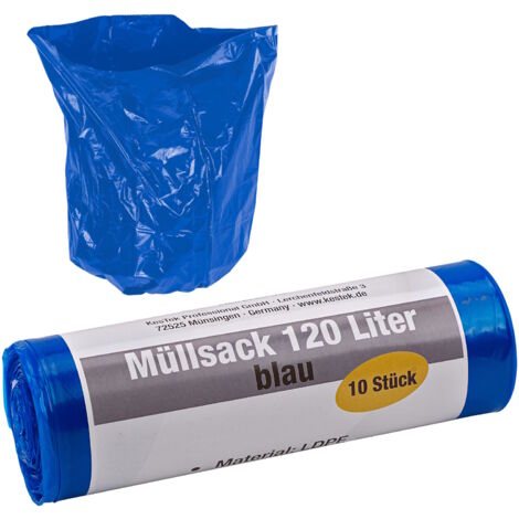KesTek Müllsäcke 120L blau 10er Pack Abfallsäcke Sack LDPE 35µm stabil reißfest