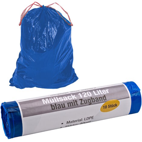 Kestek Müllsäcke 120L blau 10er Pack Abfallsäcke Sack Zugband 40µm stabil