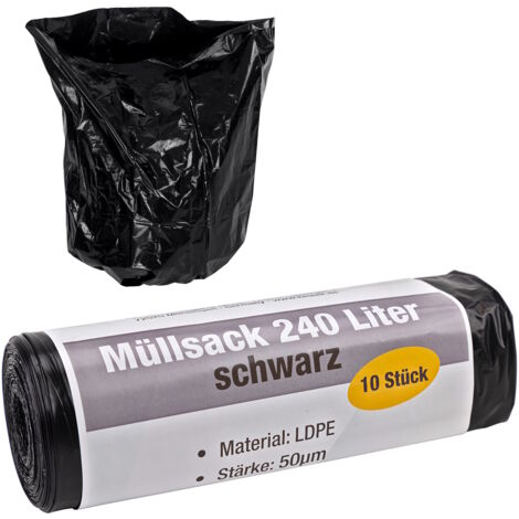 Kestek Müllsäcke 240L schwarz 10er Pack Abfallsäcke Sack extra stark 50µm