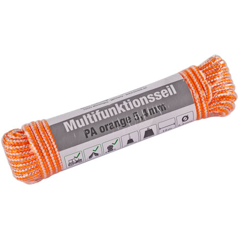 KesTek Multifunktionsseil PA orange 5,4mm – 15m mit hoher Reißfestigkeit