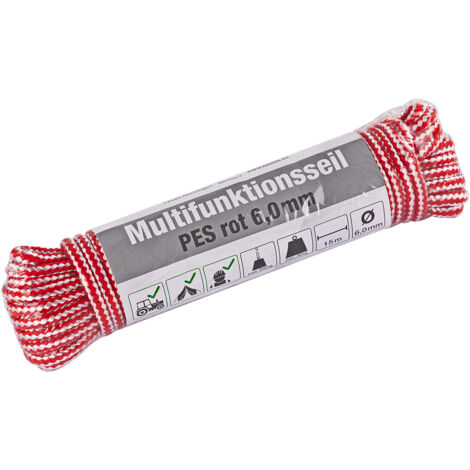 KesTek Multifunktionsseil PES rot 6,0mm – 15m mit hoher Reißfestigkeit