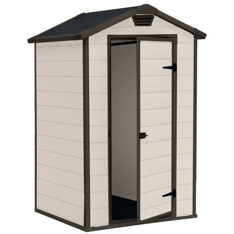 Keter – Abri de jardin résine 129x103x196 cm – Structure double paroi – Résistant aux intempéries et aux UV – Finition bois beige