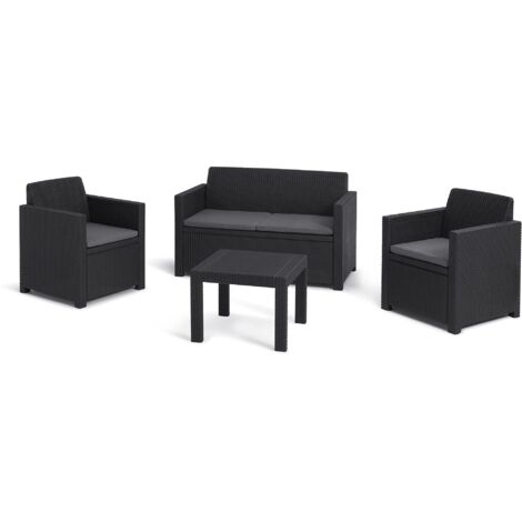 Keter Alabama Lounge Set Mobili Da Giardino Con Divano 2 Posti, 2 Poltrone E Tavolino, Grafite
