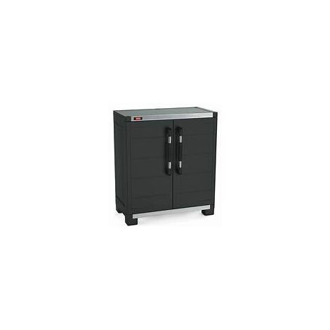 Keter – Armoire basse garage XL 89 x 54 x 99 cm – Polypropylène noir – 1 étagère réglable – Capacité 45 kg par étagère – Portes verrouillables