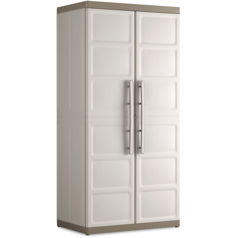 Keter – Armoire haute XL 89x54x182 cm – Plastique renforcé – Étagères modulables – Rangement multifonctions Sable/Terre