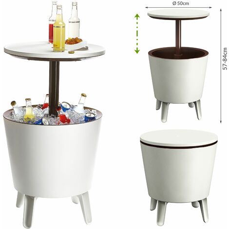 Keter Beistelltisch Getränkekühler Cool Bar Cocktailtisch Partytisch Stehtisch Garten Balkon 50x57-85 cm 30 L braun - weiß
