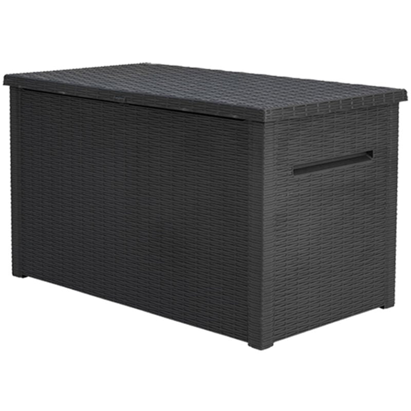 Coffre de rangement Java xxl, coffre en résine style osier, résistant, verrouillable, Graphite - 870L - 147x83x86 cm - Keter