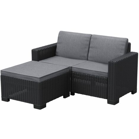 Keter California 2 Seater Outdoor Balcony Garden Furniture Chaise Lounge - Graphite with Grey Cushions