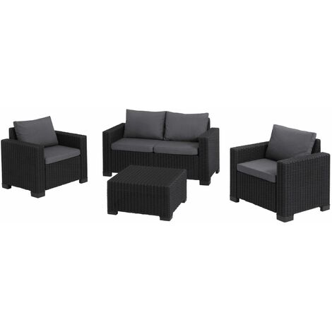 Keter California 4 Seater Outdoor Garden Furniture Lounge Set - Graphite with Grey Cushions