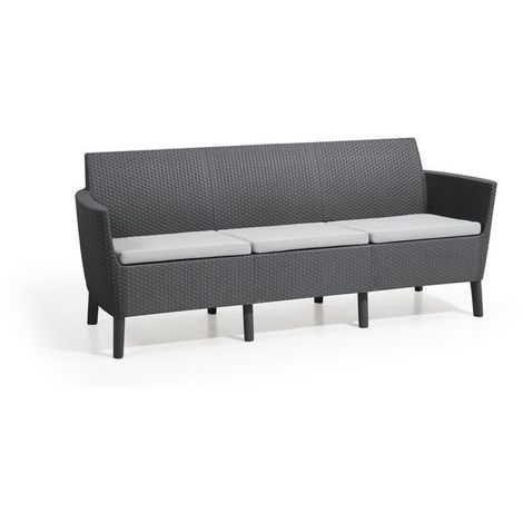 Keter – Canapé 3 places SALEMO graphite – Design scandinave – Coussins Panama Cool Grey – Résistant aux intempéries – Assemblage rapide
