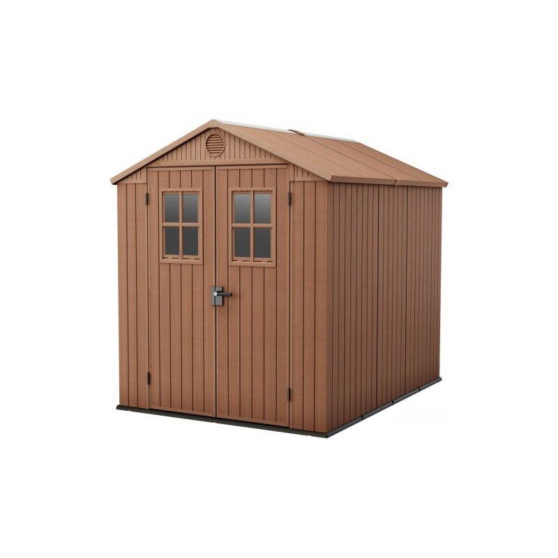 Abri de jardin en résine Keter darwin 6x8 bois avec fenêtres avant